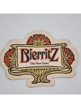 Vintage Bierritz Beer Paper Coaster With Art Deco Design 6"x4-3/8"